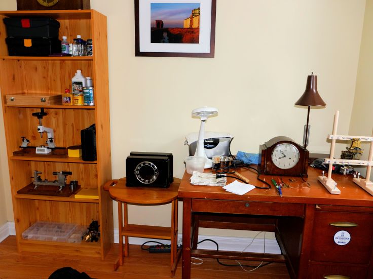 My office showing clock repair tools
