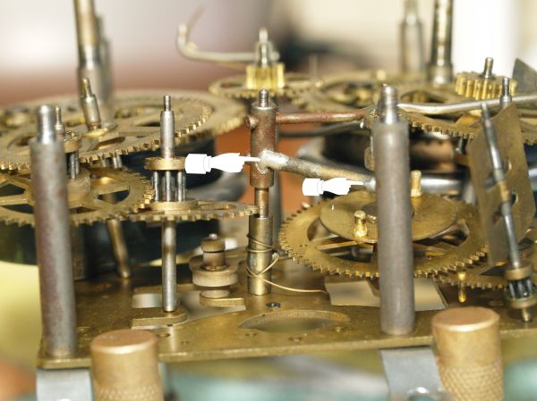 Side view of movement indicating solder points