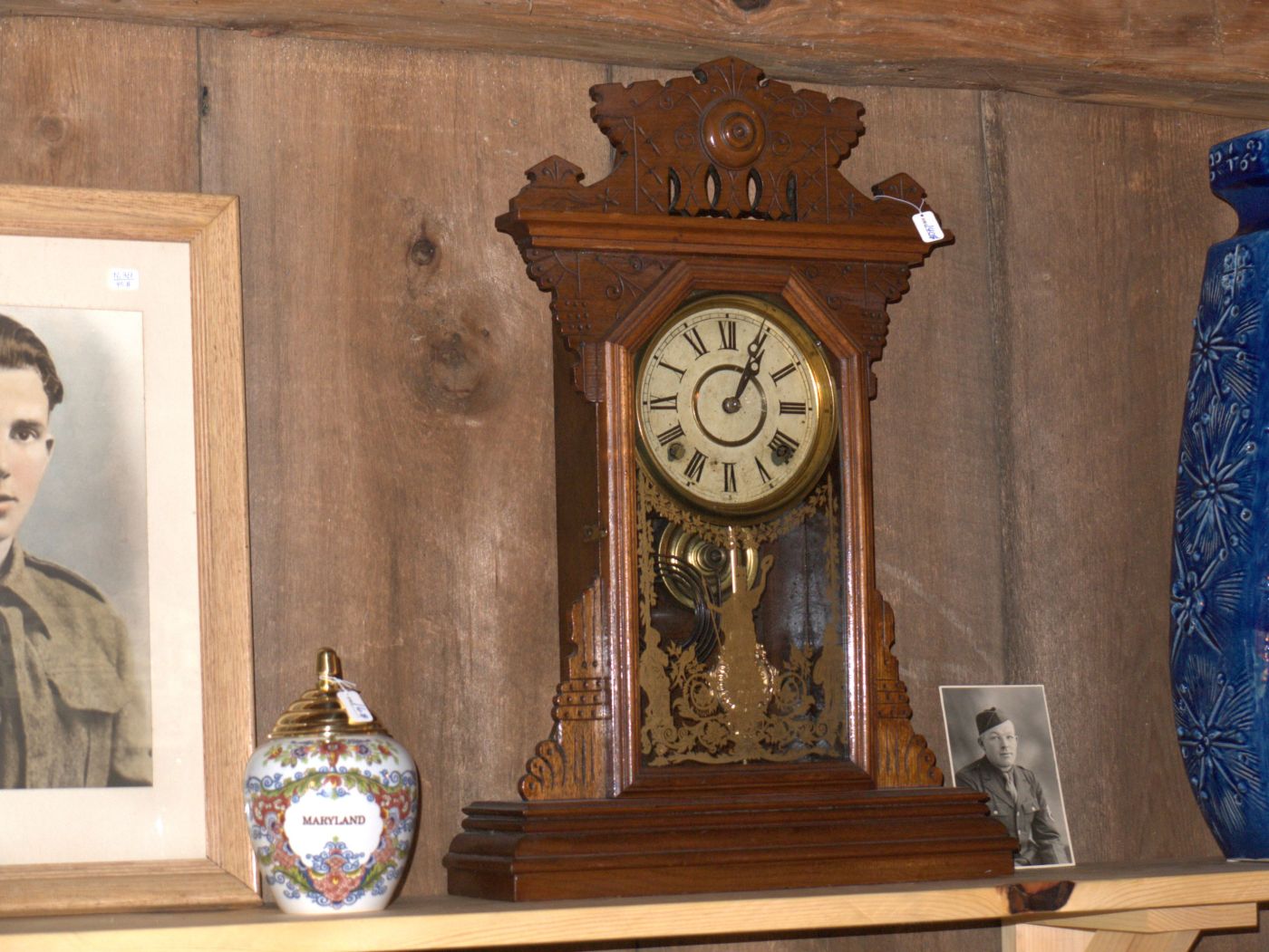 Clock displayed in antique shop