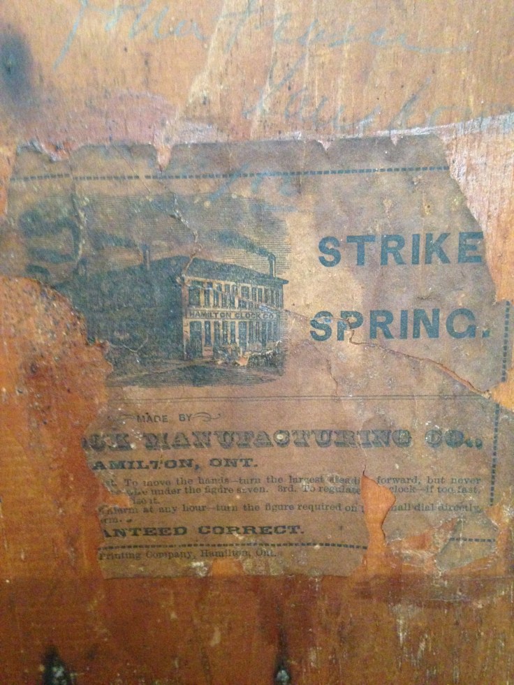 Half the label is missing but enough to identify the clock.