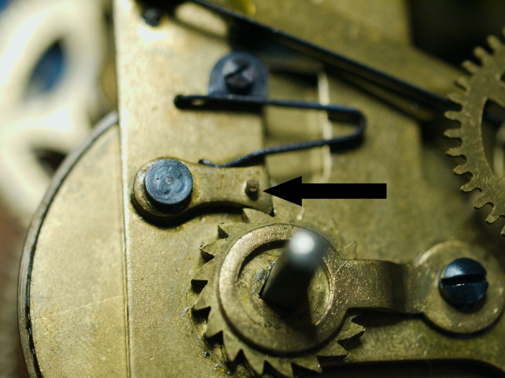 The pin on the click is indicated by an arrow